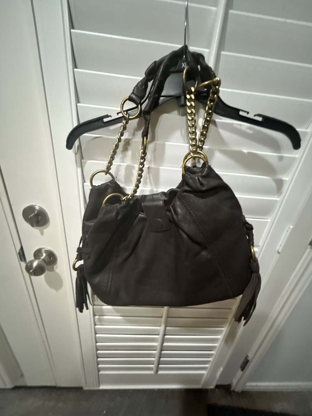 The Sak Brown Leather Hobo Shoulder Bag with Chain Straps